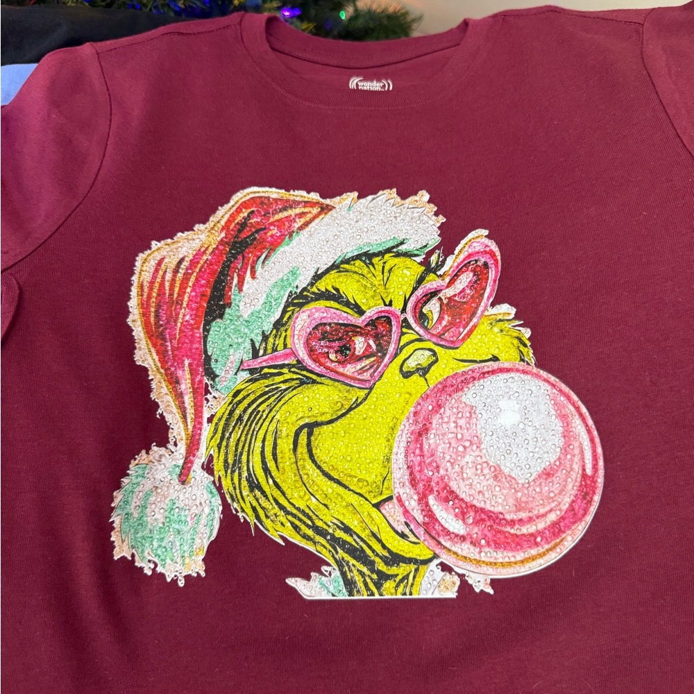 Gildan Kids Maroon Hoodie with Grinch Design